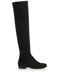 Jimmy Choo Myren Flat Black Stretch Suede And Suede Over The Knee Boots