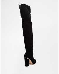 Faith Navaro Black Suede Gold Detail Heeled Over The Knee Boots
