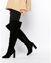 Faith Navaro Black Suede Gold Detail Heeled Over The Knee Boots