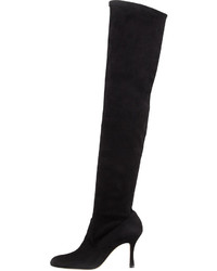 Manolo Blahnik Pascalare Over The Knee Stretch Suede Boot Black