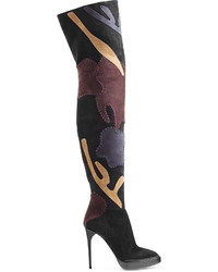 Burberry Prorsum Suede Over The Knee Boots With Patchwork