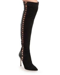 Sergio Rossi Python Suede Lace Up Over The Knee Boots