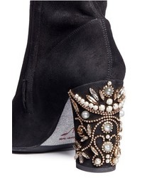 Rene Caovilla Ren Caovilla Crystal Faux Pearl Embellished Suede Boots