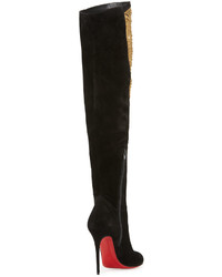 Christian Louboutin Siegfridalta Strappy 100mm Red Sole Over The Knee Boot Blackmekong