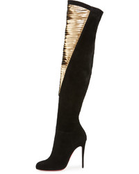 Christian Louboutin Siegfridalta Strappy 100mm Red Sole Over The Knee Boot Blackmekong
