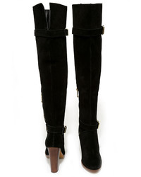Report Signature Lipton Black Suede Leather Over The Knee Boots