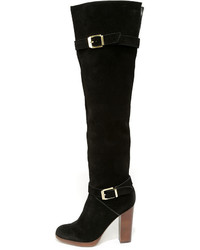 Report Signature Lipton Black Suede Leather Over The Knee Boots