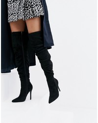PrettyLittleThing Stiletto Heeled Slouchy Over The Knee Boots In Black