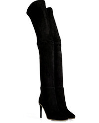 Balmain Stretch Suede Over The Knee Boots In Black