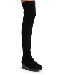 Robert Clergerie Stretch Suede Over The Knee Platform Wedge Boots