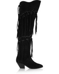 Giuseppe Zanotti Studded And Fringed Suede Over The Knee Boots