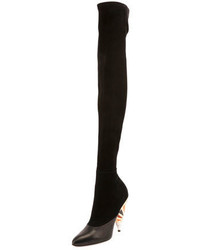 Givenchy Suede Enamel Heel Over The Knee Boot Black