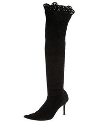 Manolo Blahnik Suede Over The Knee Boots