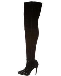 Halston Suede Studded Thigh High Boots