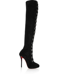 Christian Louboutin Top Croche 120 Suede Over The Knee Boots Black