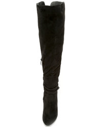 Wait No More Black Suede Over The Knee Boots