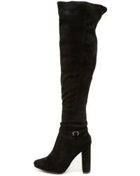 Wait No More Black Suede Over The Knee Boots