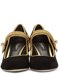 Dolce & Gabbana Black Suede Military Mary Jane Heels
