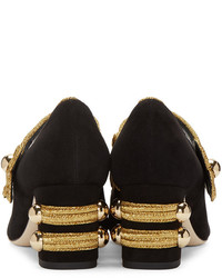 Dolce & Gabbana Black Suede Military Mary Jane Heels