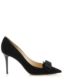 Jimmy Choo Dabble Suede Pointy Toe Pumps With Grosgrain Bow