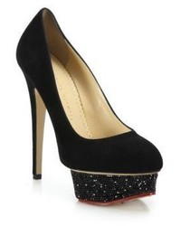 Charlotte Olympia Dolly Suede Crystal Platform Pumps
