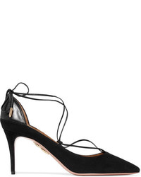 Aquazzura Fellini Leather Trimmed Suede Pumps Black