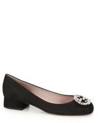 Gucci Gg Crystal Suede Round Toe Pumps
