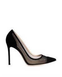 Gianvito Rossi Mesh Point Toe Suede Pumps