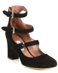 Tabitha Simmons Ginger Triple Strap Suede Mary Jane Pumps