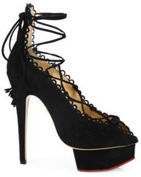 Charlotte Olympia Gladys Suede Lace Up Platform Pumps