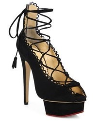 Charlotte Olympia Gladys Suede Lace Up Platform Pumps