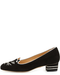 Charlotte Olympia Kitty Suede 35mm Pump Black