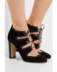 Jimmy Choo Latch Leather Trimmed Suede Pumps Black