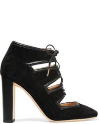 Jimmy Choo Latch Leather Trimmed Suede Pumps Black