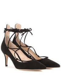 Gianvito Rossi Lexi Mid Lace Up Suede Pumps