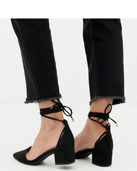 Raid Wide Fit Lucky Black Ankle Tie Mid Block Heeled Shoes
