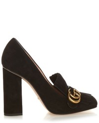 Gucci Marmont Fringed Suede Block Heel Pumps