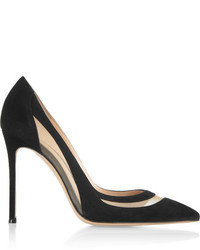Gianvito Rossi Mesh Paneled Suede Pumps