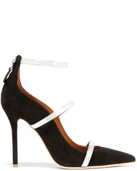 Malone Souliers Metallic Leather Trimmed Suede Pumps Black