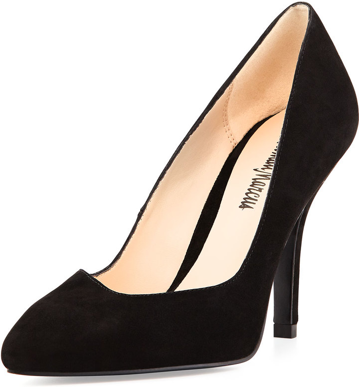 Neiman Marcus Clearly Suede Leather High Heel Pump Black | Where to buy ...