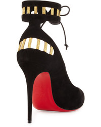 Christian Louboutin Neotrente Caged Peep Toe Red Sole Pump Blackgold