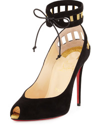 Christian Louboutin Neotrente Caged Peep Toe Red Sole Pump Blackgold