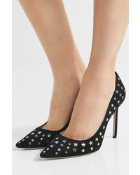 Jimmy Choo Romy 100 Laser Cut Suede And Metallic Leather Pumps Black