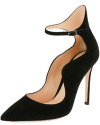 Gianvito Rossi Scalloped Suede Ankle Wrap Pump