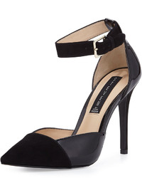 Steve Madden Steven By Winter Suede Patent Leather Pump W Ankle Strap Black