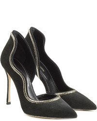Sergio Rossi Suede Pumps With Chain Embellisht