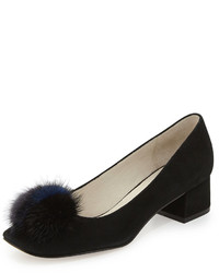 Bettye Muller Whisper Suede Pump With Fur Pouf Black