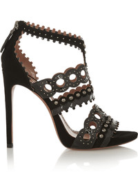 Alaia Alaa Laser Cut Patent Leather And Suede Sandals