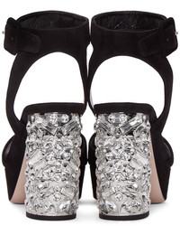 Miu Miu Black Suede And Crystal Sandals