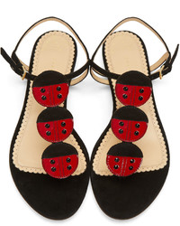 Charlotte Olympia Black Suede Lucky Sandals